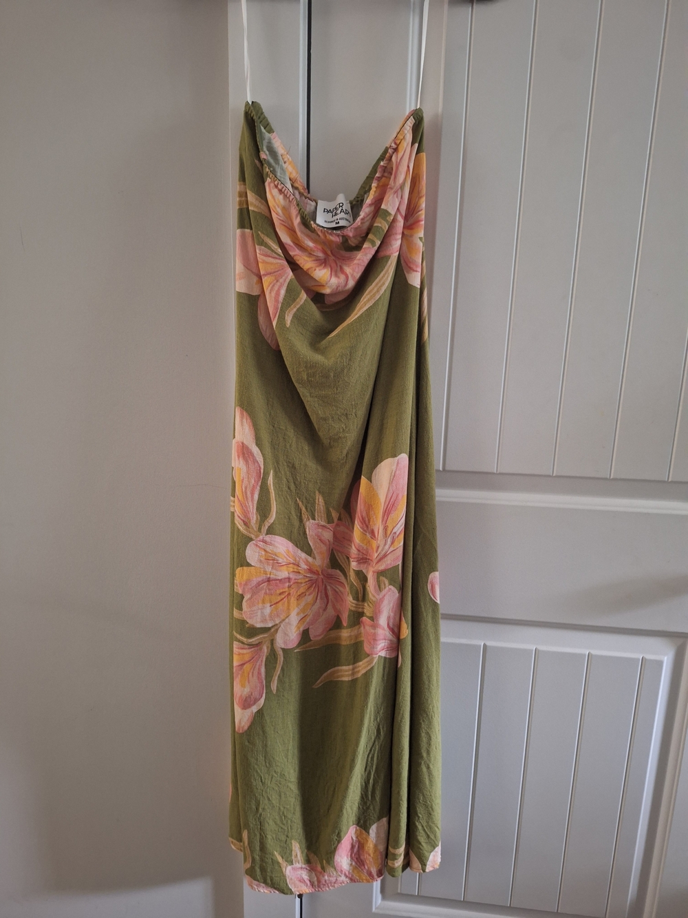 Linen blend floral strapless maxi dress
